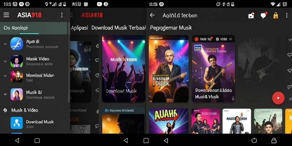 Tampilan antarmuka ASIA918 dengan fungsi Download Musik yang mudah digunakan.