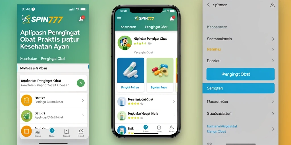 Antarmuka aplikasi SPIN777 untuk pengingat obat yang menarik.